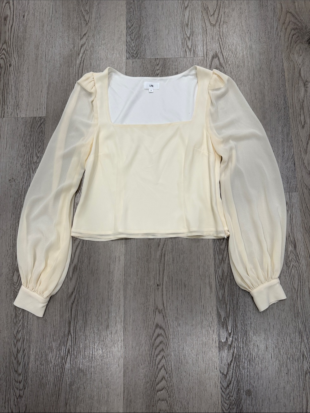 LPA Cream Square Neck Puff Sleeve Blouse